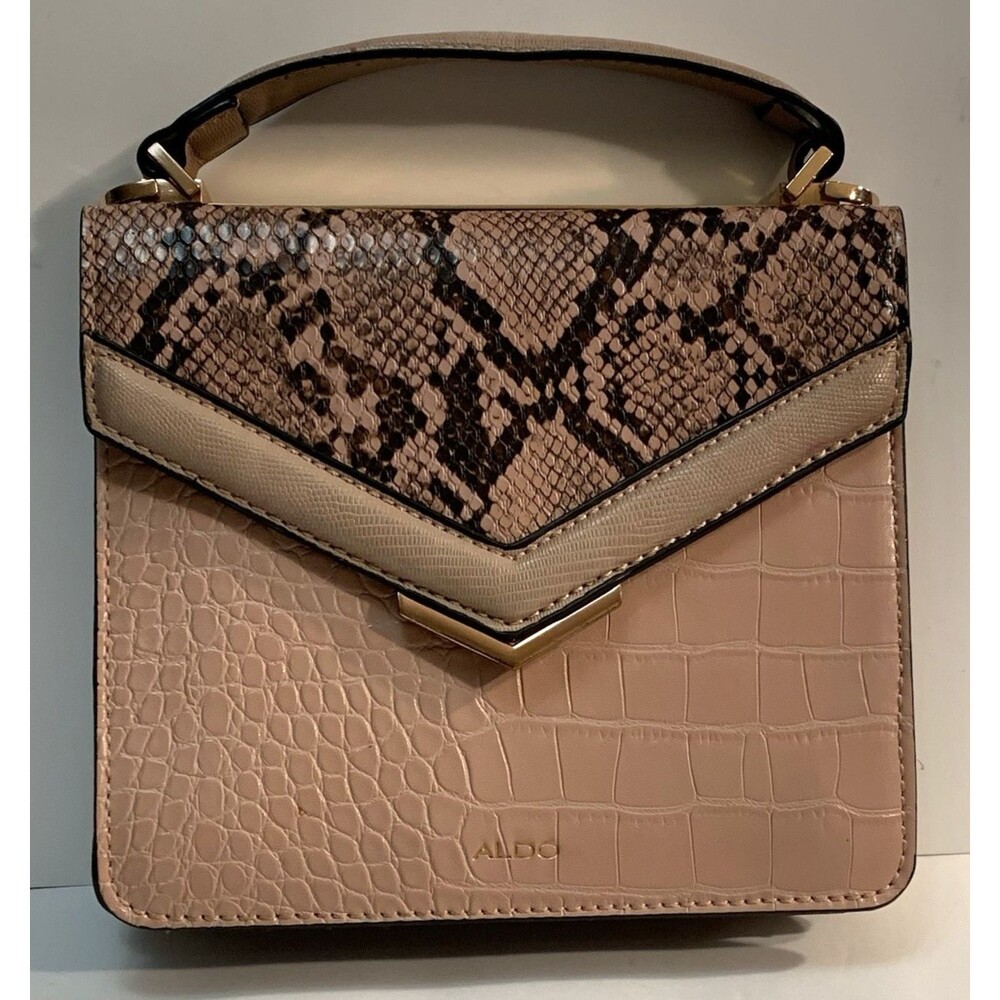 Aldo Purse Top Handle Detachable Crossbody Strap Pink Snakeskin Look Accent